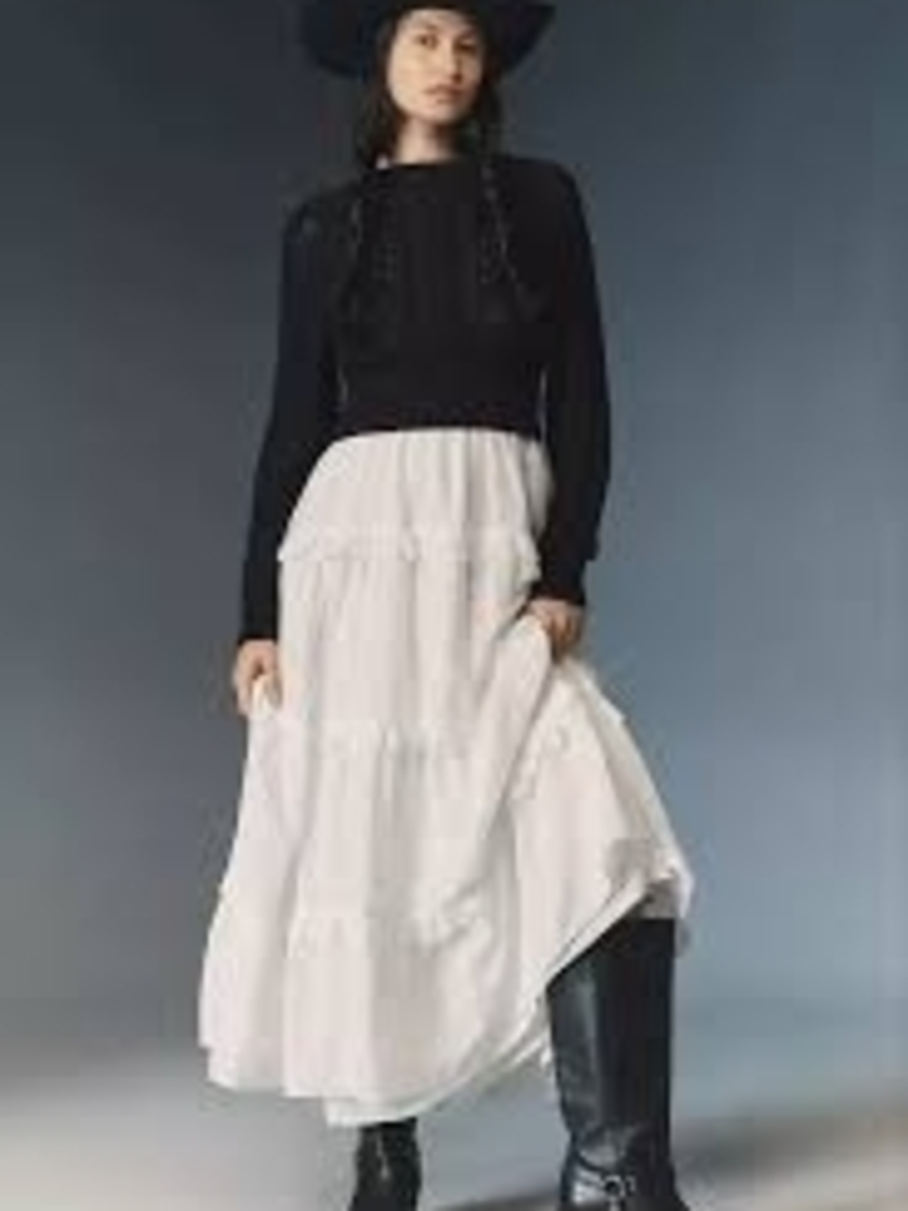 Anthropologie Twofer Black Sweater AND Tiered White Maxi Dress